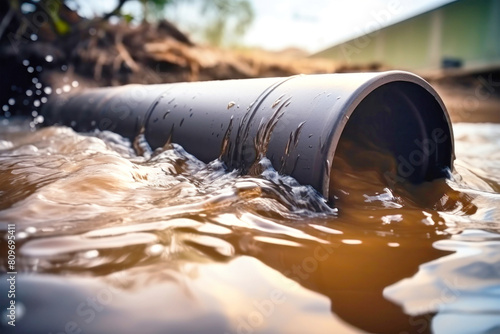 A large pipe emerges from the depths of the water, standing tall with an air of mystery and intrigue photo