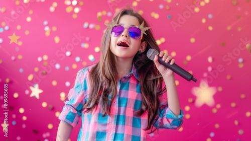 Girl Singing with Star Sunglasses