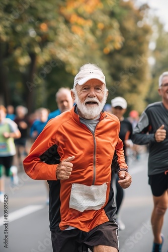 Elderly Men Running in Marathon