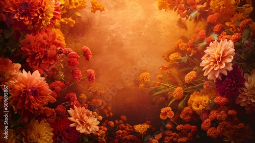 Enchanting Autumn Floral Backdrop with Chrysanthemums and Dahlias
