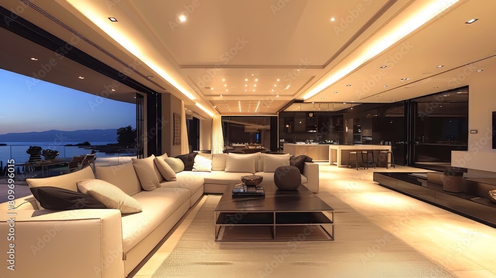Contemporary living space with minimalist lighting Contemporary living space with minimalist lighting