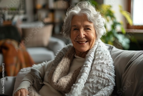 Older Woman Smiling on Couch