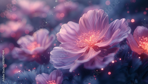 Serene Purple and Pink Floral Background with a Starry Sky Above
