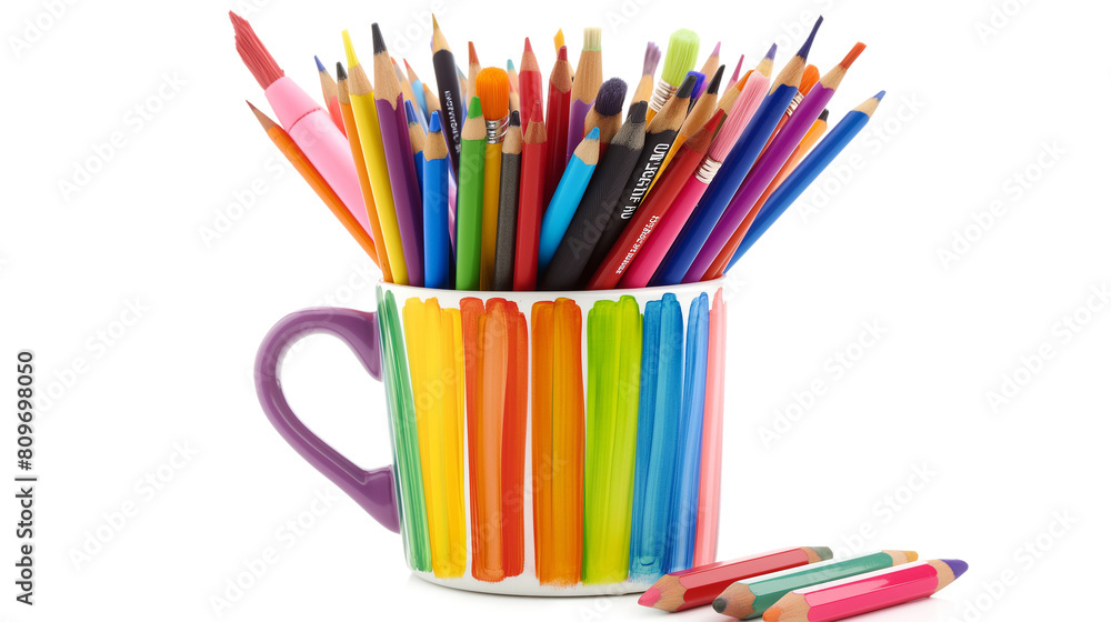 Fototapeta premium Vibrant Art Supplies in a Cup isolated on a transparent background