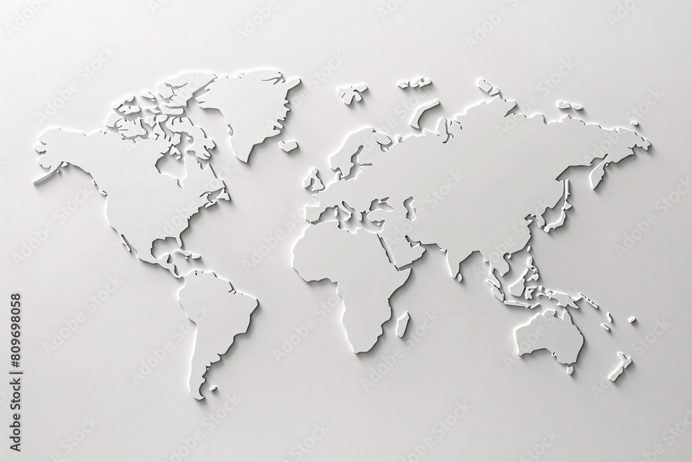 Silver metallic world map cutout on a gray background Silver metallic world map cutout on a gray background