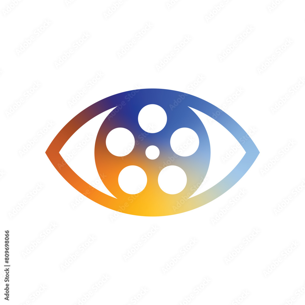 Colorful gradient of abstract eye icon with film reel as the iris and pupil Colorful gradient of abstract eye icon with film reel as the iris and pupil