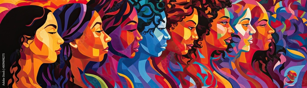 Spectrum of Beauty: Painting Illustrating Women with Different Colored Faces, Embracing Diversity