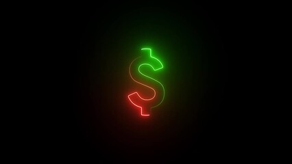 Neon glowing dollar icon animation. Dollar neon sign animation. Dollar icon. video of a neon dollar sign isolated on a black background.