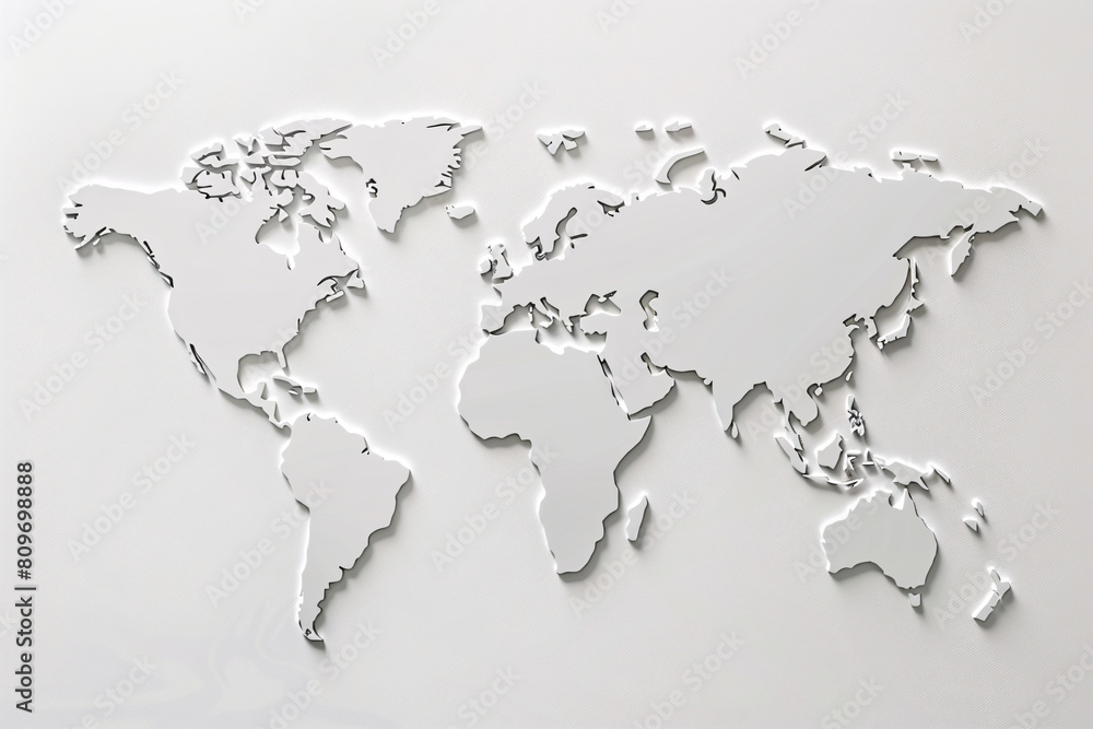 Silver metallic world map cutout on a white background Silver metallic world map cutout on a white background