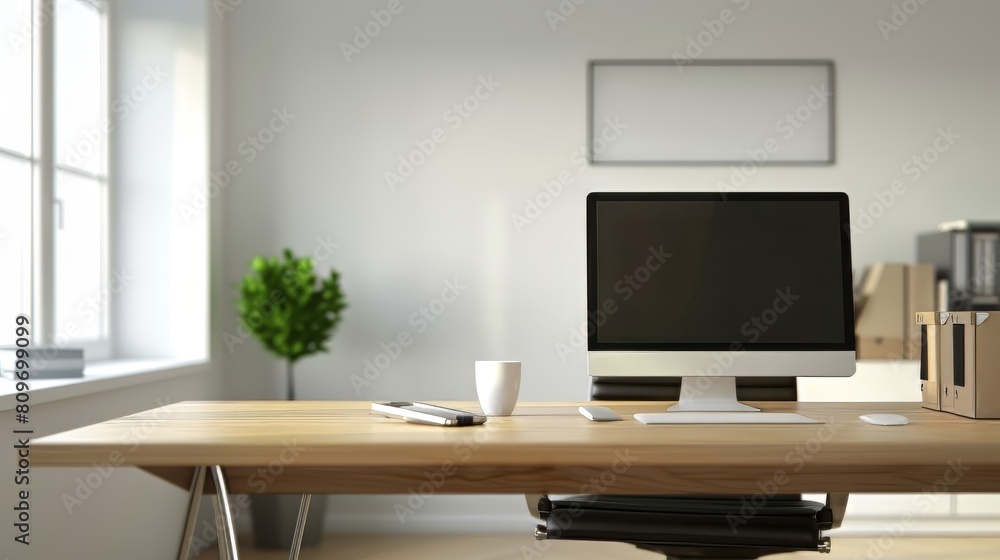 Empty office desk with space for custom text or logo Empty office desk with space for custom text or logo