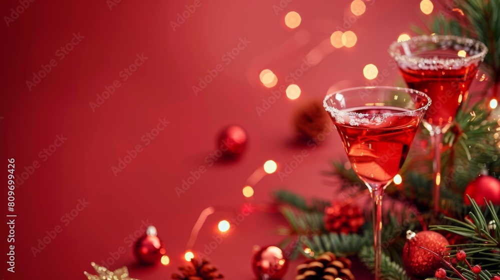 Festive copy space featuring levitating cocktail glasses and space for holiday party details Festive copy space featuring levitating cocktail glasses and space for holiday party details