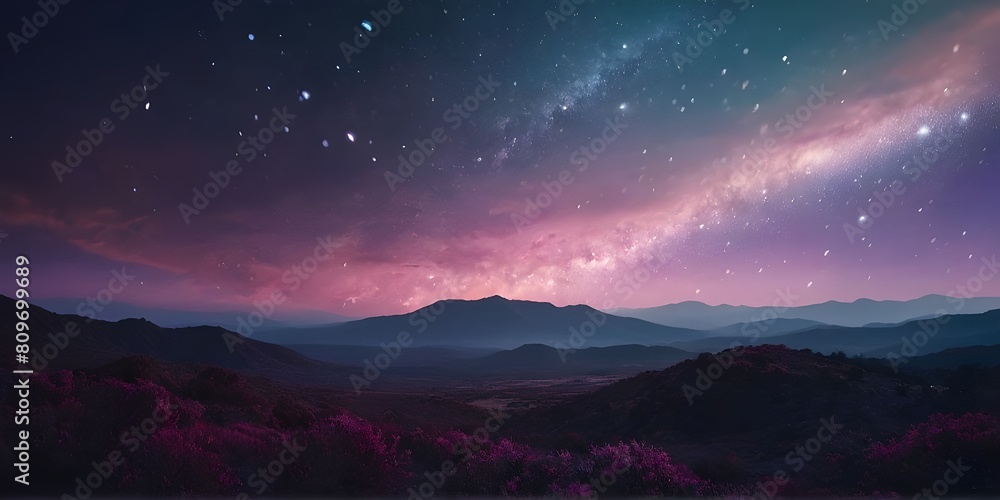 aurora borealis in the mountains,  cosmic background. dark purple sky abstract texture. Defocused purple light illustration. Magical space banner. abstract cosmic wallpaper, galaxy star wallpaper