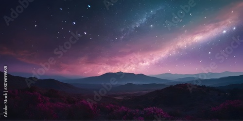 aurora borealis in the mountains, cosmic background. dark purple sky abstract texture. Defocused purple light illustration. Magical space banner. abstract cosmic wallpaper, galaxy star wallpaper
