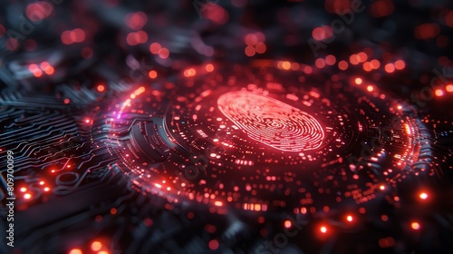 A glowing red fingerprint scan. photo