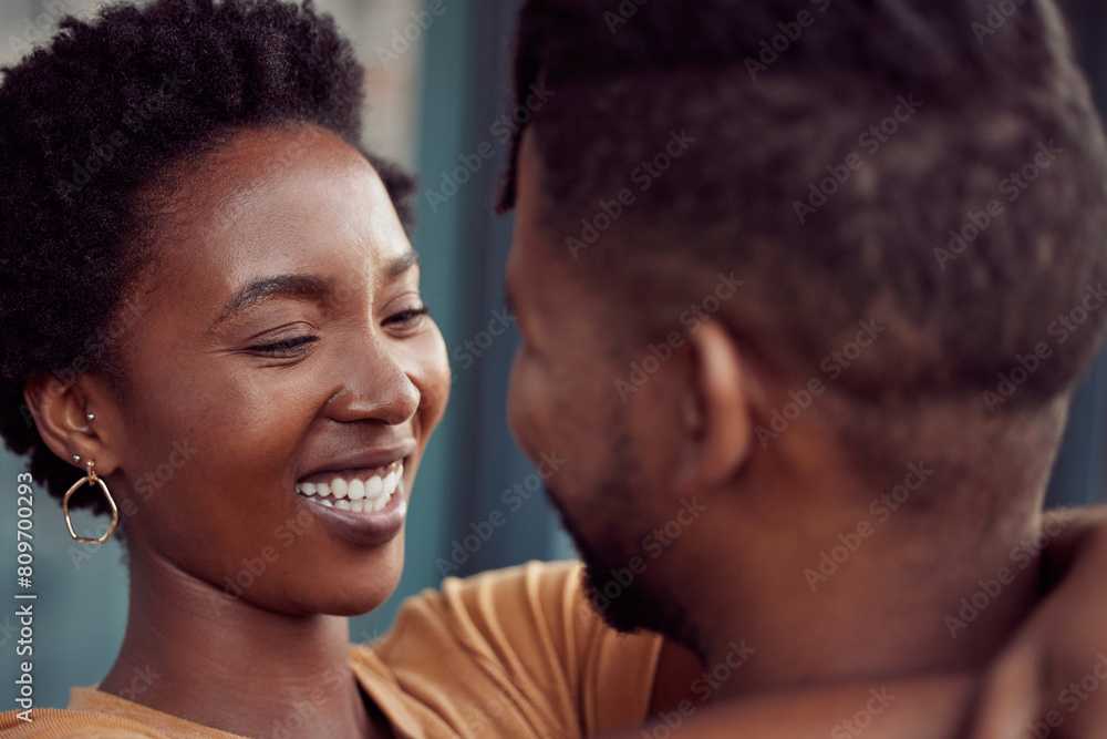Love, laughing or happy black couple hug on outdoor holiday vacation together with peace or support. Relax, funny joke or romantic man with African woman with care, commitment or smile in marriage Love, laughing or happy black couple hug on outdoor holiday vacation together with peace or support. Relax, funny joke or romantic man with African woman with care, commitment or smile in marriage