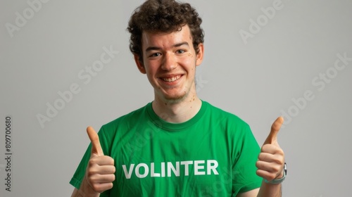 Volunteer Showing Double Thumbs Up photo
