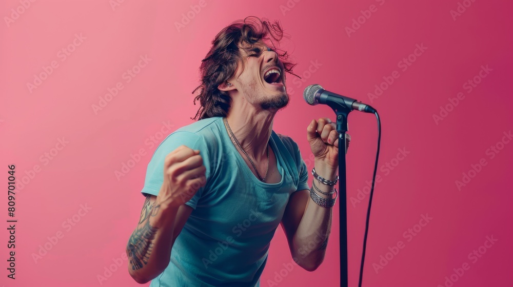 Passionate Singer with Microphone Passionate Singer with Microphone
