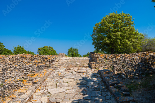 Troy ancient city ruins. Stone road of acropolis of Troy.