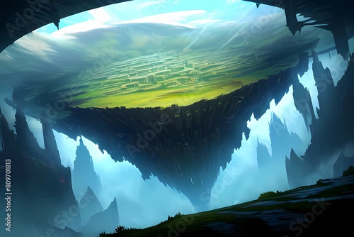ゲーム背景独立した文明を持つ断崖絶壁に囲まれた隠れ里 photo