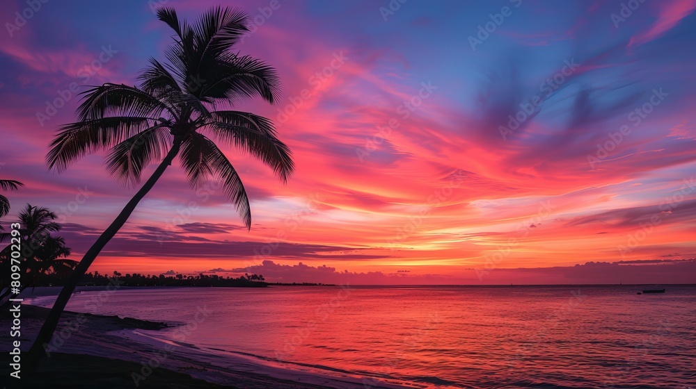 End the day on a high note vibrant skies, silhouetted palm trees, and golden hour glow