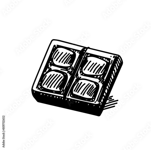 A hand-drawn sketch of pieces of chocolate bars. Vintage illustration. Element for the design of labels, packaging and postcards.
