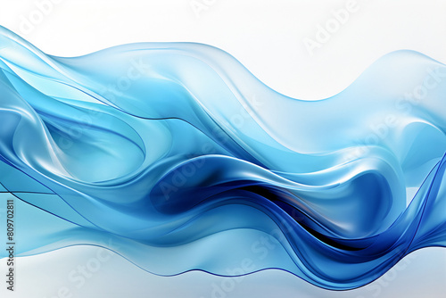 Flow of wavy blue wave, abstract background. Generative AI