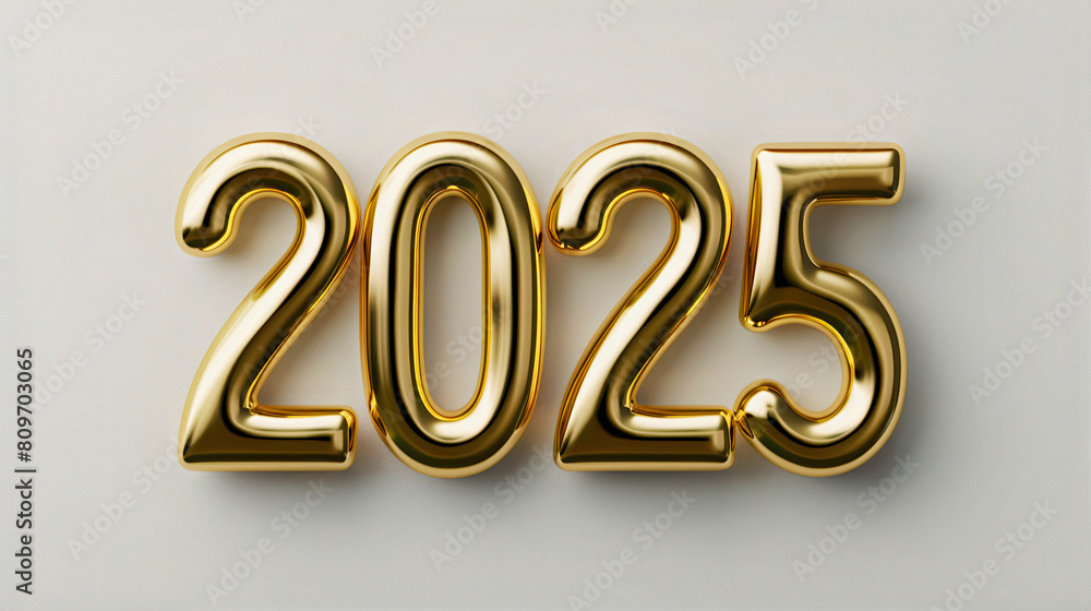 Gold metal text 2025 on a light background. New Year's invitation. Generative AI Gold metal text 2025 on a light background. New Year's invitation. Generative AI