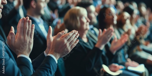 People in suits applauding at a ceremony, possibly a conference or award event, signaling approval