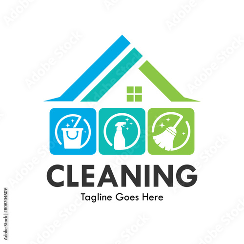 Home cleaning logo template illustration