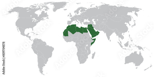 Arab world states on map of the world