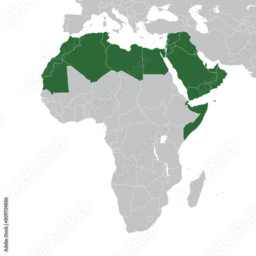 Arab world states on map of the world