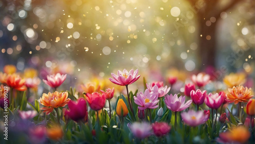 Spring's Burst, Vibrant Flowers Background for International Women's Day, Mother's Day © xKas