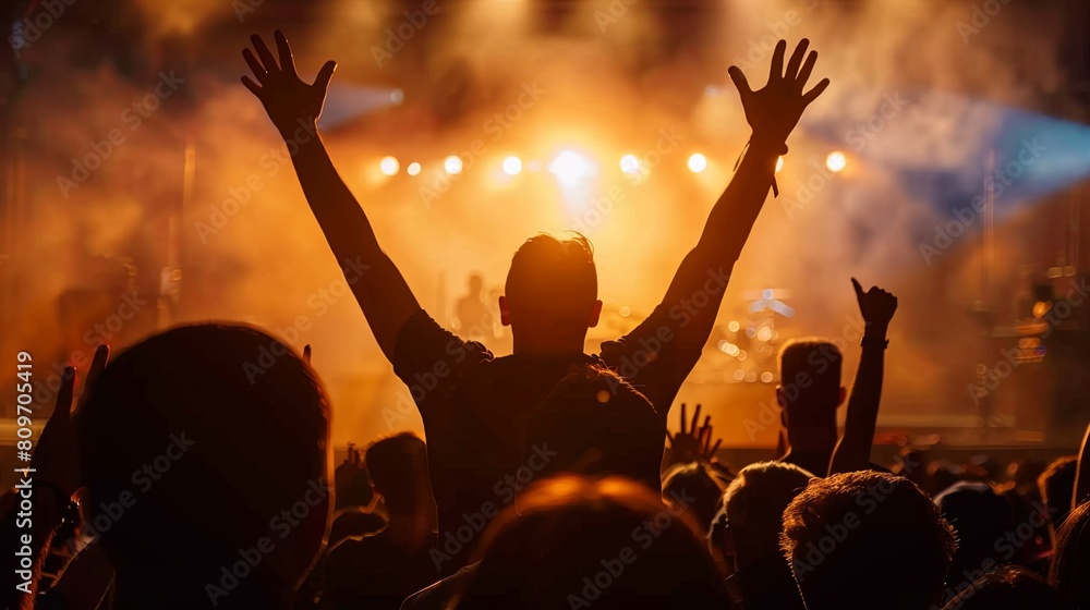 Christian worship with praise to God. Ready to raise your hand at the Christian music concert. Holy City. Copy space event. Christian worship with praise to God. Ready to raise your hand at the Christian music concert. Holy City. Copy space event.