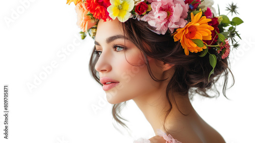Vibrant young woman with flowers in her hair © mizan