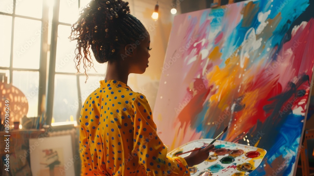 Artist Painting in Sunlit Studio Artist Painting in Sunlit Studio