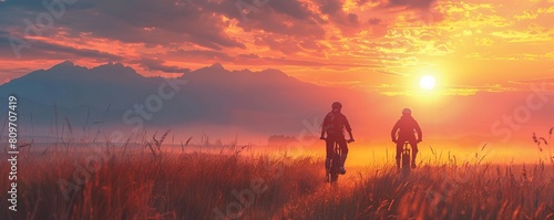 Mountain bikers at sunrise