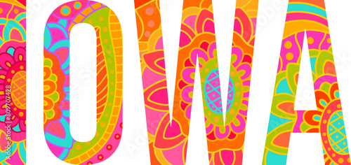 Iowa state colorful text design