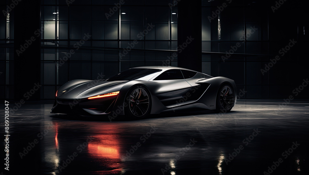 Fototapeta premium Sleek and Aggressive: Front View of Black Sports Car with Bold Styling