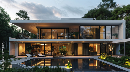 Luxury living in a modern house exuding opulence through contemporary architecture and upscale residential design, featuring cutting-edge smart home technology and architectural innovation.