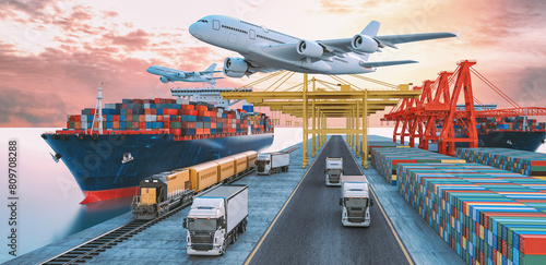Tableau sur toile Logistics import export of containers cargo freight ship,