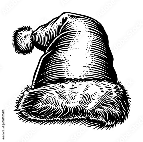 santa hat engraving black and white outline
