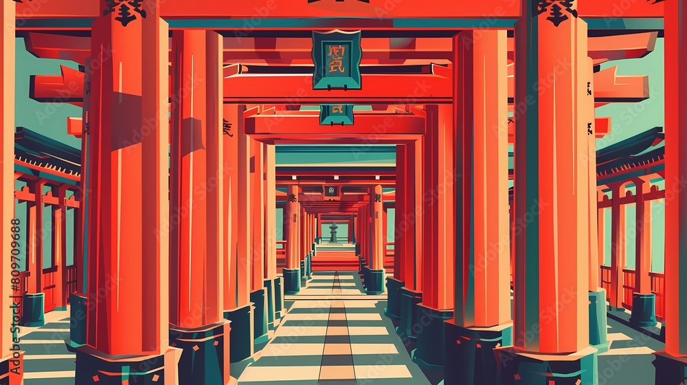 Vibrant torii gates leading to serenity Vibrant torii gates leading to serenity