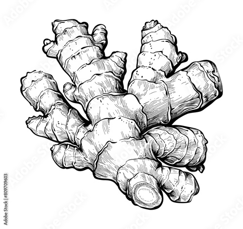 ginger engraving black and white outline