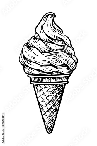 ice cream cone engraving black and white outline