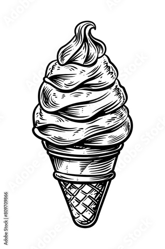 ice cream cone engraving black and white outline