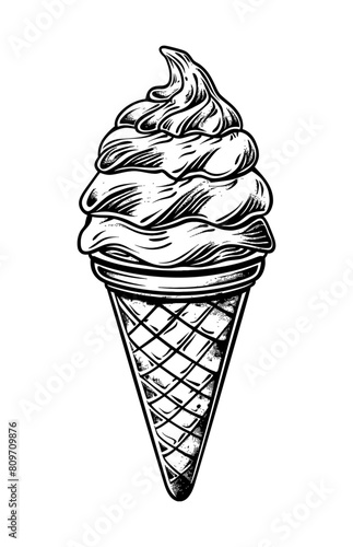 ice cream cone engraving black and white outline