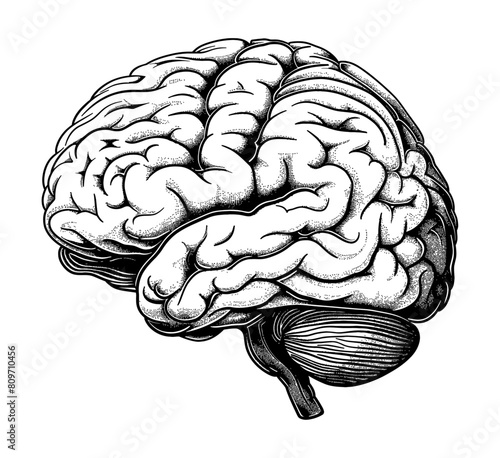 brain engraving black and white outline