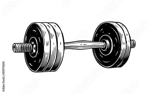 dumbbell engraving black and white outline
