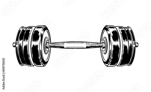 dumbbell engraving black and white outline