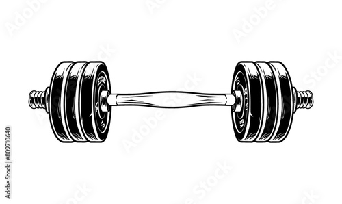 dumbbell engraving black and white outline